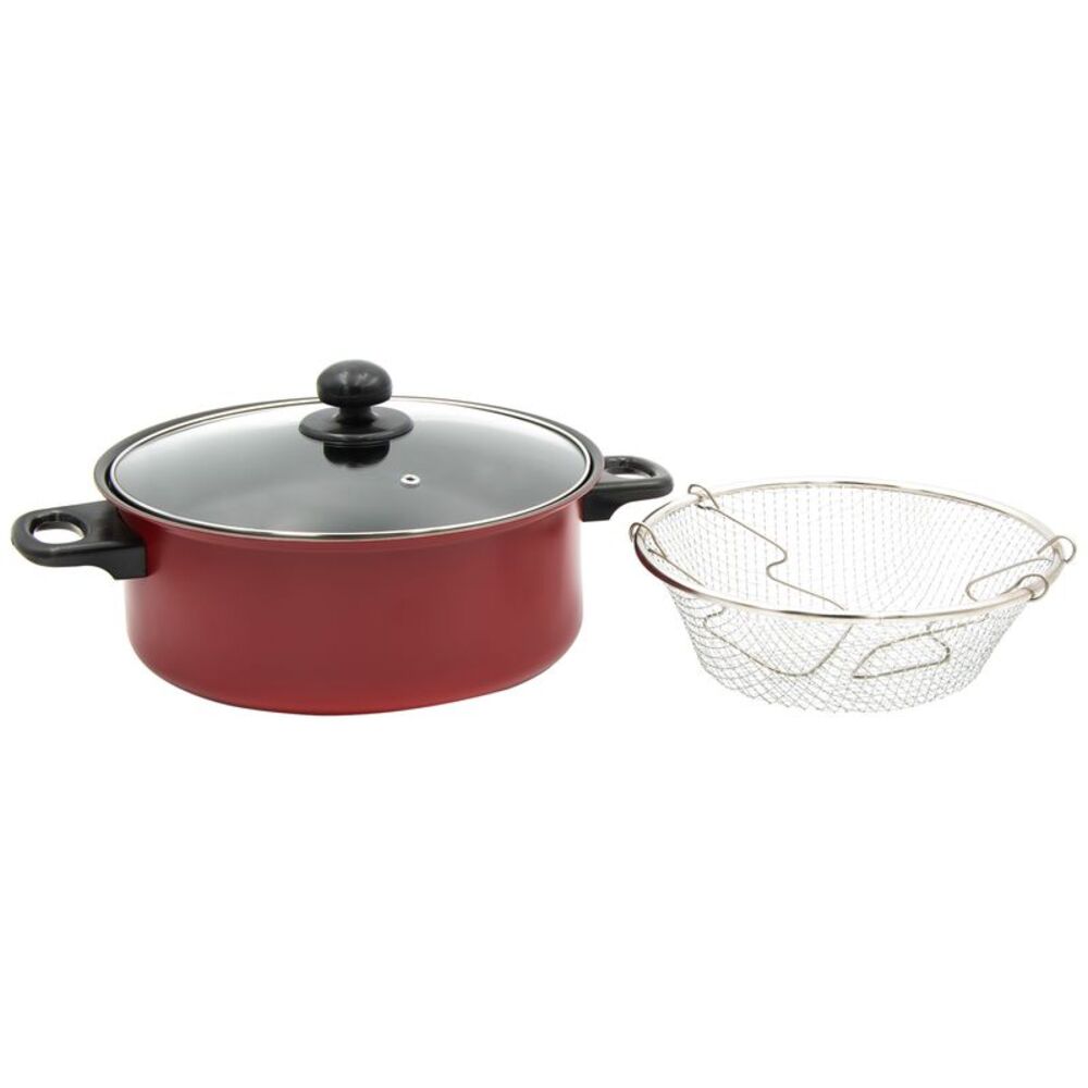 Gold Coast 3 Quart Red and Black Stockpot with Frying Basket